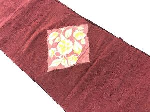 アンティーク　手織り紬菱に花模様織出し名古屋帯